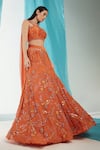 Shop_Shweta Aggarwal_Peach Georgette Embroidery Crystal V Neck Ambrosia Lehenga With Blouse _Online_at_Aza_Fashions