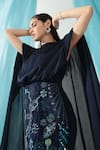 Buy_Shweta Aggarwal_Blue Weave Satin Embroidery Crystal Boat Dusk Bloom Wing Sleeves Maxi Dress _Online_at_Aza_Fashions