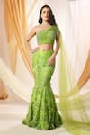 Buy_Shweta Aggarwal_Green Net Embroidery 3d Flowers One Blossom Garden Mermaid Lehenga With Blouse _at_Aza_Fashions