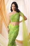 Buy_Shweta Aggarwal_Green Net Embroidery 3d Flowers One Blossom Garden Mermaid Lehenga With Blouse _Online_at_Aza_Fashions