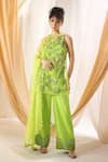 Buy_Shweta Aggarwal_Green Organza Embroidery 3d Flowers Halter Dream Garden Tunic And Palazzo Set _at_Aza_Fashions