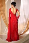 Shop_Shweta Aggarwal_Red Crepe Embroidery 3d Flowers V Neck Rafflesia Pre-draped Saree Gown _at_Aza_Fashions