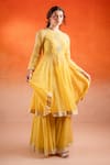 Buy_SSHILPA SAMRIYA_Yellow Malai Chanderi Embroidery Floral Closed Round Anarkali Palazzo Set _Online_at_Aza_Fashions