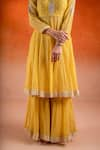 SSHILPA SAMRIYA_Yellow Malai Chanderi Embroidery Floral Closed Round Anarkali Palazzo Set _at_Aza_Fashions