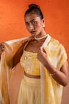 Buy_SSHILPA SAMRIYA_Yellow Organza Print Floral Jacket Open Neck And Sharara Set _Online_at_Aza_Fashions