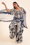 SSHILPA SAMRIYA_Blue Organza Print Floral Round Neck Embroidered Cape And Sharara Set _at_Aza_Fashions