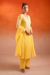 Shop_SSHILPA SAMRIYA_Yellow Malai Chanderi Embroidery Floral Notched Neck Kurta Pant Set _at_Aza_Fashions