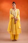 SSHILPA SAMRIYA_Yellow Malai Chanderi Embroidery Floral Notched Neck Kurta Pant Set _Online_at_Aza_Fashions