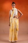 Buy_SSHILPA SAMRIYA_Yellow Saree Organza Print Floral Bloom V Neck And Blouse Set _at_Aza_Fashions