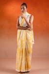 SSHILPA SAMRIYA_Yellow Saree Organza Print Floral Bloom V Neck And Blouse Set _Online_at_Aza_Fashions