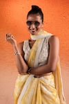 SSHILPA SAMRIYA_Yellow Saree Organza Print Floral Bloom V Neck And Blouse Set _at_Aza_Fashions