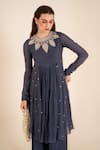 Shop_SSHILPA SAMRIYA_Blue Malai Chanderi Embellished Leaf Motif Closed Round Yoke Kurta Pant Set _Online_at_Aza_Fashions