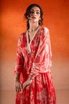 Shop_SSHILPA SAMRIYA_Peach Kaftan Chiffon Print Flower Bloom V Neck Tie-up _Online_at_Aza_Fashions