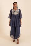 SSHILPA SAMRIYA_Blue Malai Chanderi Patch Work Floral Notched Neck Tunic With Palazzo _Online_at_Aza_Fashions