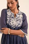 SSHILPA SAMRIYA_Blue Malai Chanderi Patch Work Floral Notched Neck Tunic With Palazzo _at_Aza_Fashions