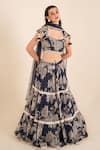 Buy_SSHILPA SAMRIYA_Blue Organza Print Floral Bloom Square Neck Lehenga Set _at_Aza_Fashions