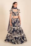 Buy_SSHILPA SAMRIYA_Blue Organza Print Floral Bloom Square Neck Lehenga Set _Online_at_Aza_Fashions