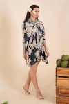 SSHILPA SAMRIYA_Blue Crepe Print Floral Collar Asymmetric Shirt Dress _Online_at_Aza_Fashions