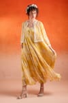 Buy_SSHILPA SAMRIYA_Yellow Chinon Chiffon Embroidery Floral Dress Plunge V-neck Crop Jacket With _at_Aza_Fashions