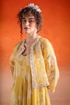 SSHILPA SAMRIYA_Yellow Chinon Chiffon Embroidery Floral Dress Plunge V-neck Crop Jacket With _at_Aza_Fashions