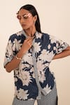 Shop_SSHILPA SAMRIYA_Blue Crepe Print Floral Collar High Low Shirt With Pant _Online_at_Aza_Fashions