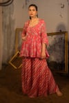 Buy_SSHILPA SAMRIYA_Pink Cotton Silk Hand Embroidered Botanical Sweetheart Print Tunic With Palazzo _at_Aza_Fashions