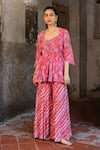 Buy_SSHILPA SAMRIYA_Pink Cotton Silk Hand Embroidered Botanical Sweetheart Print Tunic With Palazzo _Online_at_Aza_Fashions