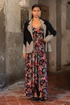 Buy_SSHILPA SAMRIYA_Black Crepe Hand Embroidered Floral Dress Sweetheart Printed With Blazer _at_Aza_Fashions