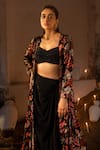 SSHILPA SAMRIYA_Black Blouse And Skirt Crepe Hand Embroidered Floral Printed Jacket With Set _at_Aza_Fashions