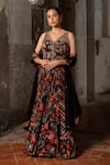 SSHILPA SAMRIYA_Black Anarkali Crepe Hand Embroidered Sequin Floral Butta Printed With Dupatta _Online_at_Aza_Fashions