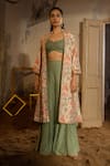 Buy_SSHILPA SAMRIYA_Ivory Bustier And Palazzo Malai Chanderi Hand Printed Jacket With Set _at_Aza_Fashions