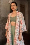 Buy_SSHILPA SAMRIYA_Ivory Bustier And Palazzo Malai Chanderi Hand Printed Jacket With Set_Online_at_Aza_Fashions