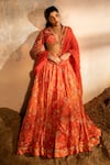 Buy_SSHILPA SAMRIYA_Red Blouse And Lehenga Crepe Hand Embroidered Floral Plunge V Neck Print Set_at_Aza_Fashions