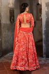 Shop_SSHILPA SAMRIYA_Red Blouse And Lehenga Crepe Hand Embroidered Floral Plunge V Neck Print Set _at_Aza_Fashions