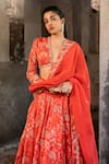 Buy_SSHILPA SAMRIYA_Red Blouse And Lehenga Crepe Hand Embroidered Floral Plunge V Neck Print Set _Online_at_Aza_Fashions