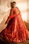 Shop_SSHILPA SAMRIYA_Red Blouse And Lehenga Crepe Hand Embroidered Floral Plunge V Neck Print Set _Online_at_Aza_Fashions