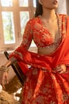 SSHILPA SAMRIYA_Red Blouse And Lehenga Crepe Hand Embroidered Floral Plunge V Neck Print Set _at_Aza_Fashions