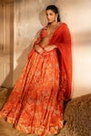 Buy_SSHILPA SAMRIYA_Red Blouse And Lehenga Crepe Hand Embroidered Floral Plunge V Neck Print Set 