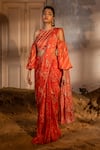 Buy_SSHILPA SAMRIYA_Red Chinnon Chiffon Hand Embroidered Floral Printed Pre-draped Saree With Blouse _at_Aza_Fashions