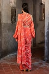 Shop_SSHILPA SAMRIYA_Red Chinnon Chiffon Hand Embroidered Floral Printed Pre-draped Saree With Blouse _at_Aza_Fashions