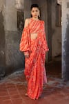 SSHILPA SAMRIYA_Red Chinnon Chiffon Hand Embroidered Floral Printed Pre-draped Saree With Blouse_Online_at_Aza_Fashions