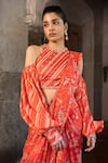 Buy_SSHILPA SAMRIYA_Red Chinnon Chiffon Hand Embroidered Floral Printed Pre-draped Saree With Blouse_Online_at_Aza_Fashions