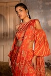 Shop_SSHILPA SAMRIYA_Red Chinnon Chiffon Hand Embroidered Floral Printed Pre-draped Saree With Blouse_Online_at_Aza_Fashions