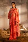 Buy_SSHILPA SAMRIYA_Red Chinnon Chiffon Hand Embroidered Floral Printed Pre-draped Saree With Blouse