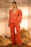 Buy_SSHILPA SAMRIYA_Red Crepe Hand Embroidered Floral Notched Lapel Print Blazer With Pant _at_Aza_Fashions