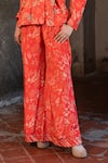 SSHILPA SAMRIYA_Red Crepe Hand Embroidered Floral Notched Lapel Print Blazer With Pant _Online_at_Aza_Fashions