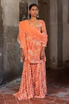 Buy_SSHILPA SAMRIYA_Orange Kurta Crepe Hand Embroidered Floral Leaf Printed Skirt Set _at_Aza_Fashions