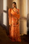 SSHILPA SAMRIYA_Orange Kurta Crepe Hand Embroidered Floral Leaf Printed Skirt Set_Online_at_Aza_Fashions