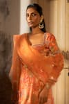 SSHILPA SAMRIYA_Orange Kurta Crepe Hand Embroidered Floral Leaf Printed Skirt Set _at_Aza_Fashions