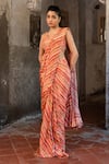 Buy_SSHILPA SAMRIYA_Orange Crepe Hand Embroidered Leheriya Printed Pre-draped Saree With Blouse _at_Aza_Fashions